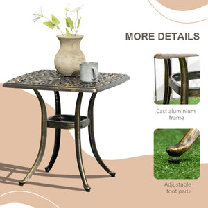 Aluminium Outdoor Side Table with Umbrella Hole, 21" Square Patio Coffee Table End Table, Bronze
