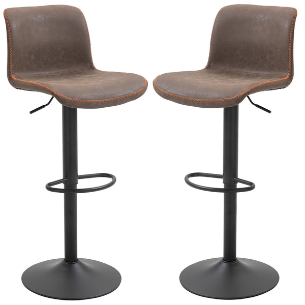 Set of 2 brown faux leather bar stools