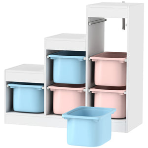 Étagère de rangement à 3 niveaux avec 6 bacs en plastique, bleu et rose