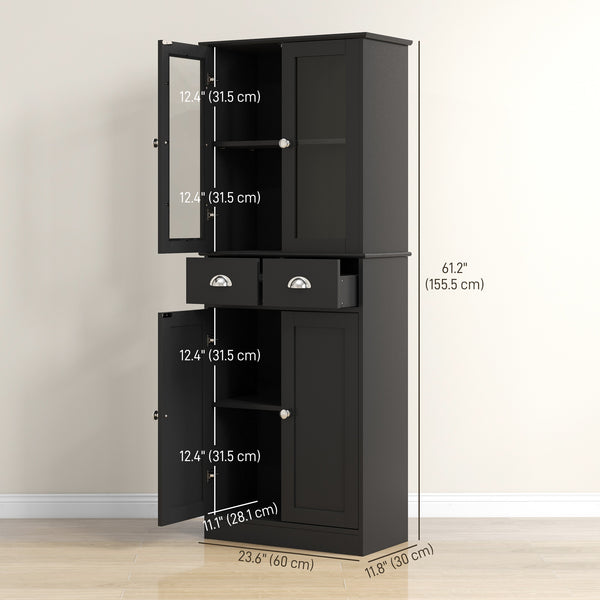 Meuble de rangement de 61 po avec portes en verre, noir