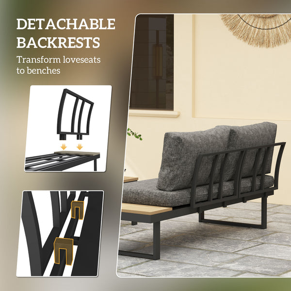 Ensemble de mobilier de jardin d'angle 3 pièces en aluminium