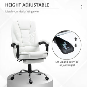 Fauteuil de bureau à dossier haut en cuir synthétique avec repose-pieds rétractable et accoudoirs rembourrés, blanche