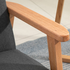 Fauteuil d'appoint mid century en tissu avec accoudoirs en bois, gris