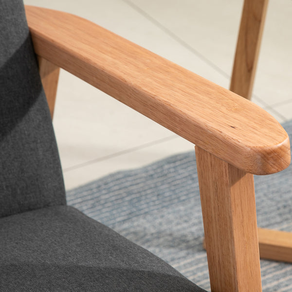 Fauteuil d'appoint mid century en tissu avec accoudoirs en bois, gris
