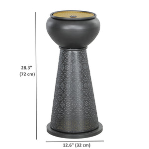 Fontaine d'extérieur avec lumières LED, cascade de jardin à débit réglable avec base florale découpée, gris foncé et jaune