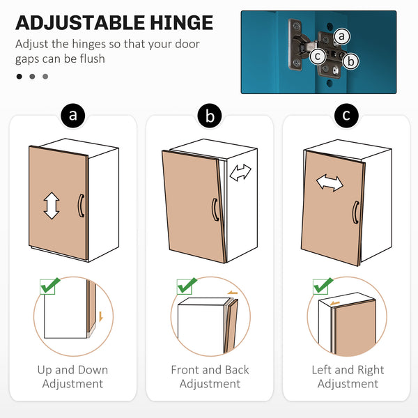 Armoire de rangement avec espace micro-ondes, buffet avec huche, 2 tiroirs, étagères réglables et portes vitrées, bleu marine