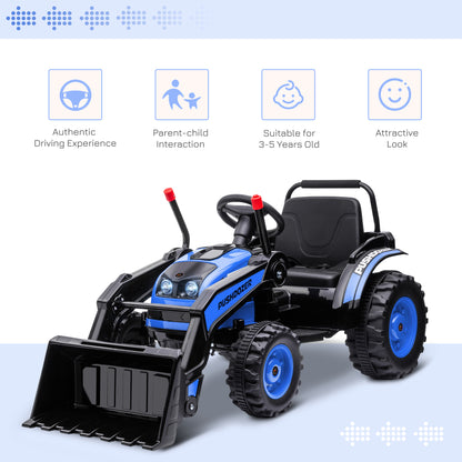 6V Battery Powered Kids Tractor, Ride-On Excavator, Music, Front Headlight, Reverse, Blue