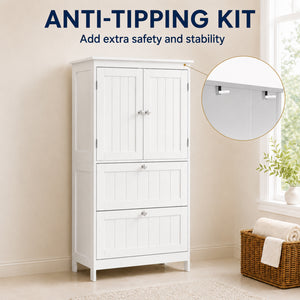 Armoire de rangement pour salle de bain avec 2 tiroirs et tablette ajustable, blanc