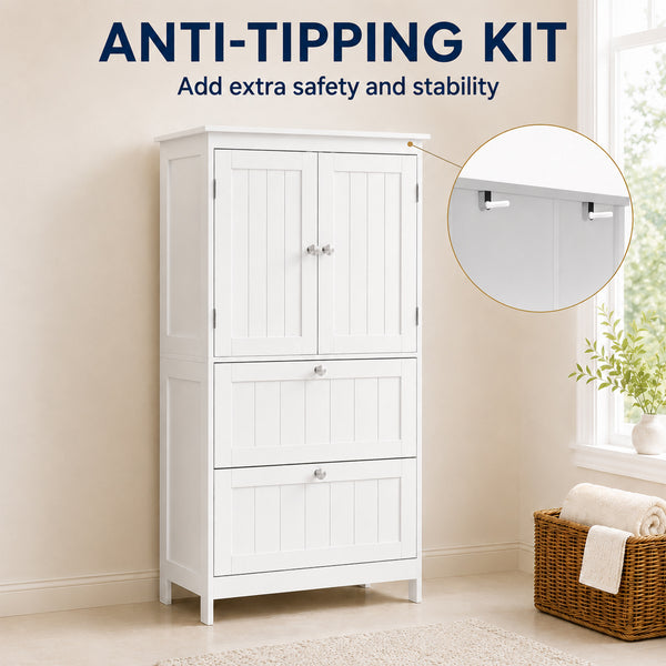 Armoire de rangement pour salle de bain avec 2 tiroirs et tablette ajustable, blanc