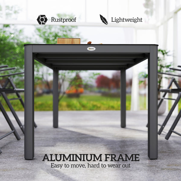 Table de jardin en aluminium avec plateau en verre, grise