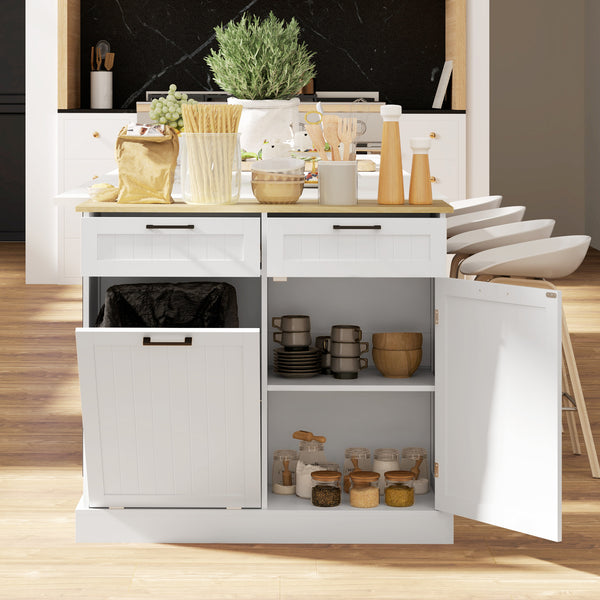 Meuble à poubelle basculant avec 2 tiroirs, blanc