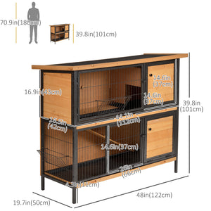 2-story rabbit hutch with ramp, feeder, and lockable doors