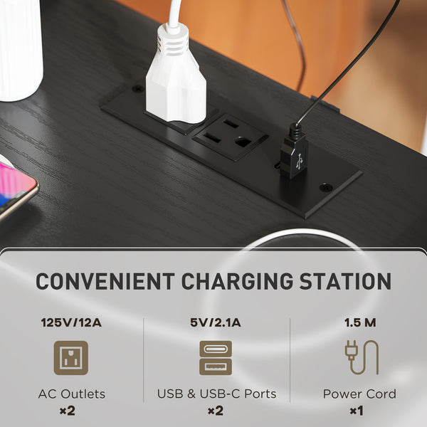 Lot de 2 tables de chevet modernes avec station de charge, noir