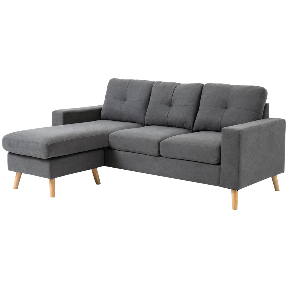 Sectional Sofa with Reversible Chaise Lounge, Wooden Legs for Living Room, Bedroom, Dark Gray