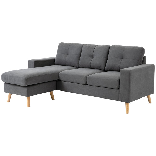 Sectional Sofa with Reversible Chaise Lounge, Wooden Legs for Living Room, Bedroom, Dark Gray