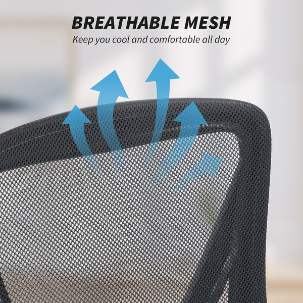 Chaise de bureau en filet à accoudoirs relevables, noire
