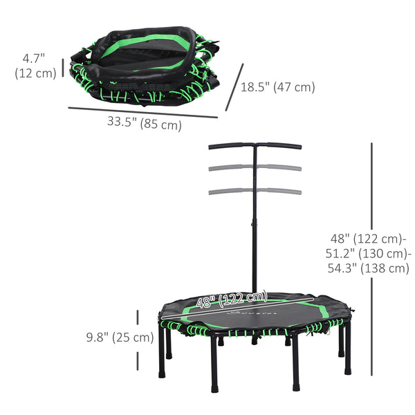Mini trampoline 48 pouces, pliable, avec barre de maintien réglable, vert