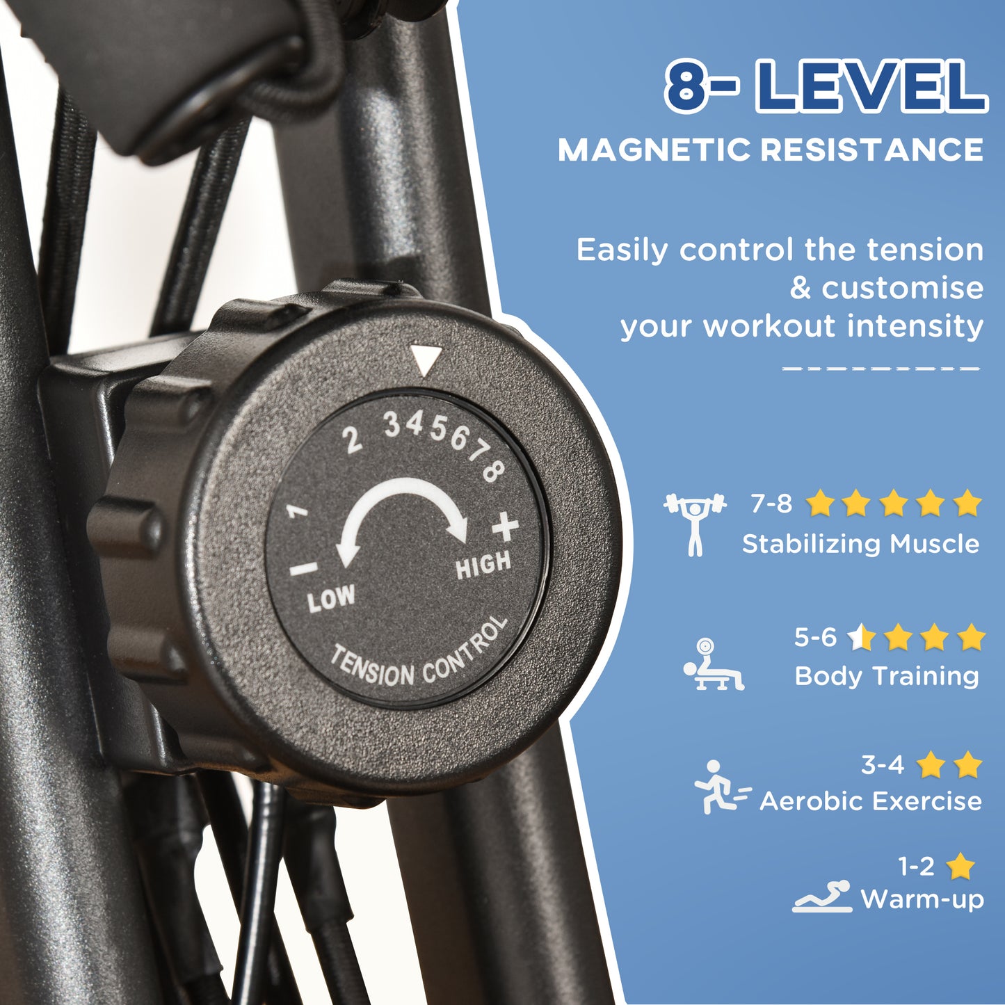 3-in-1 Folding Exercise Bike with 8-Level Magnetic Resistance, Adjustable Seat, Black