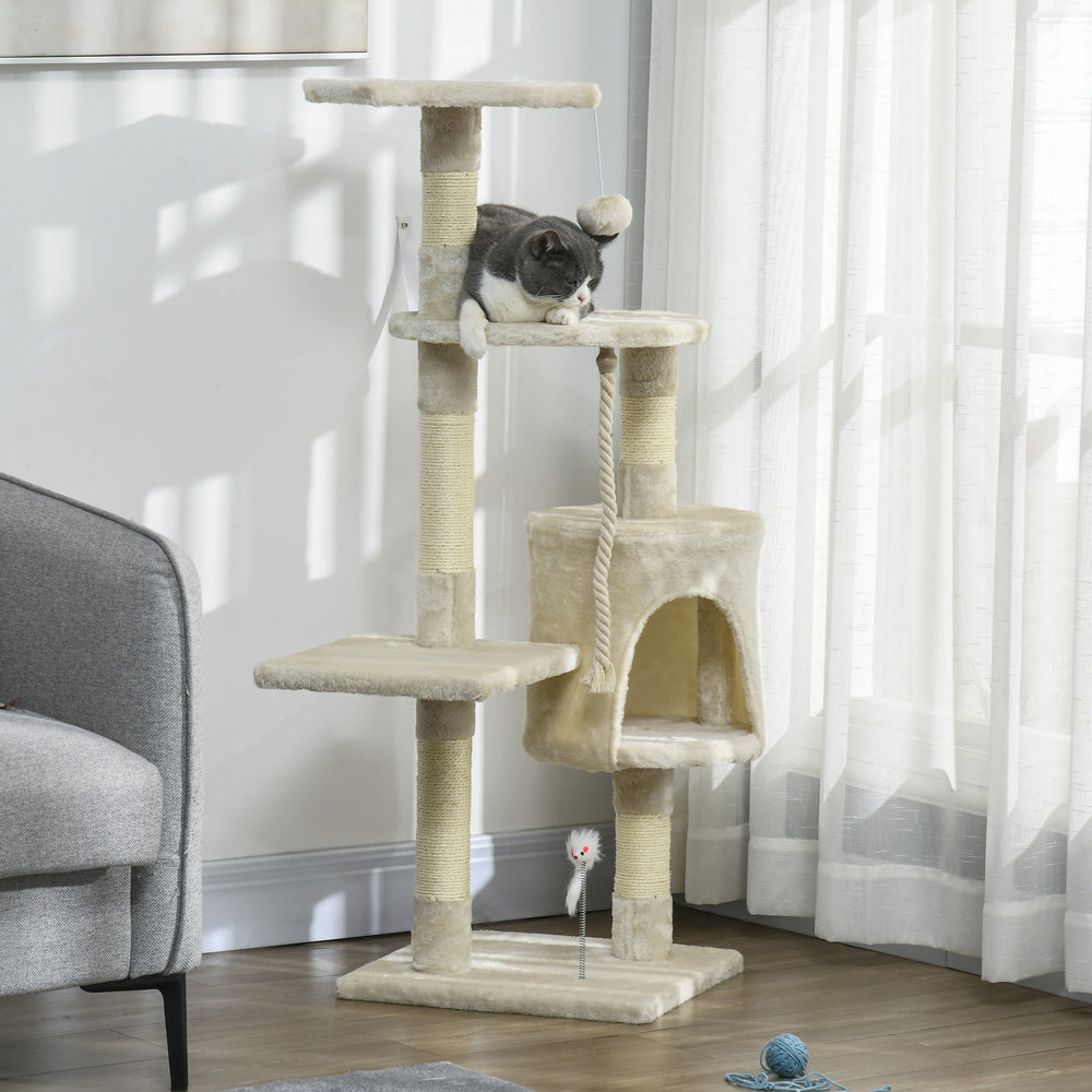Arbre à chat à plusieurs niveaux de 46 pouces avec griffoir et poteau, beige