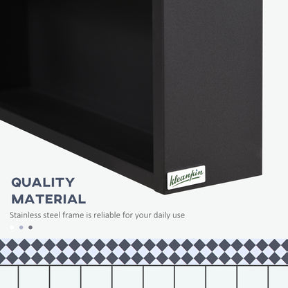 Armoire à miroir murale avec porte simple, étagères de rangement et cadre en acier inoxydable, noire
