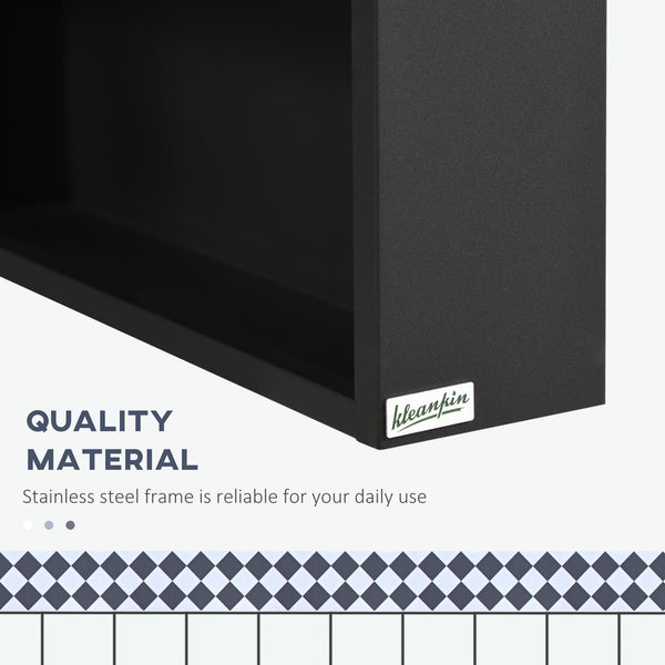 Armoire à miroir murale avec porte simple, étagères de rangement et cadre en acier inoxydable, noire
