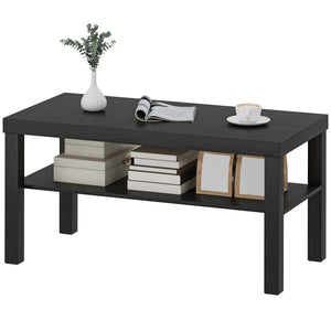 Rectangular 2-tier coffee table with storage shelf, black