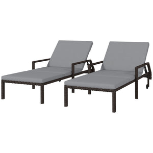 2 PE rattan outdoor lounge chairs, grey