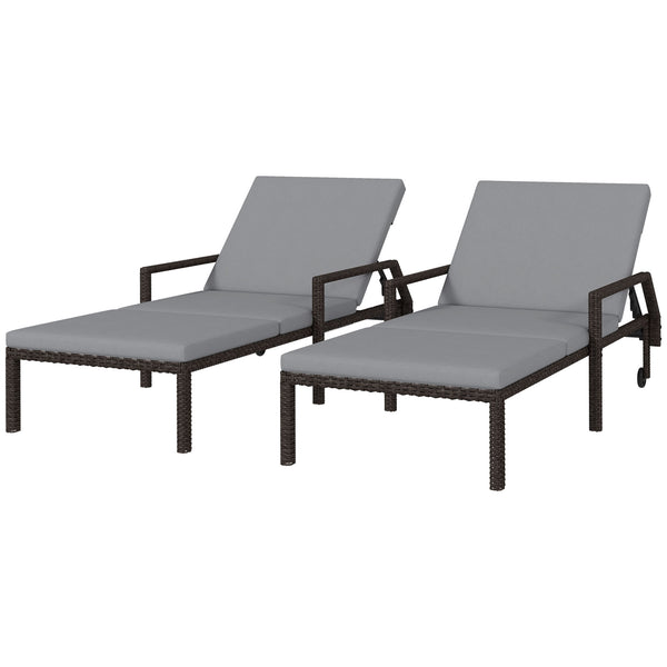 2 PE rattan outdoor lounge chairs, grey
