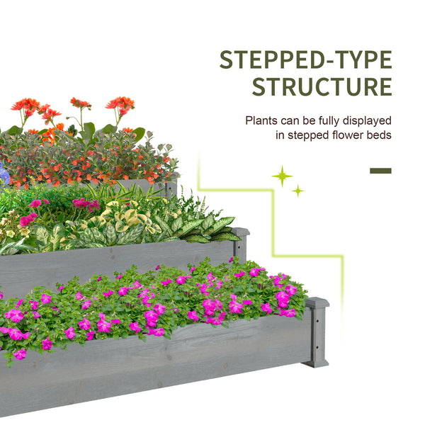 Jardinière à trois niveaux pour jardin, grise