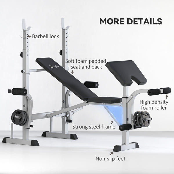 Banc de musculation réglable avec support à squat ,développement des jambes et rangement des poids, gris
