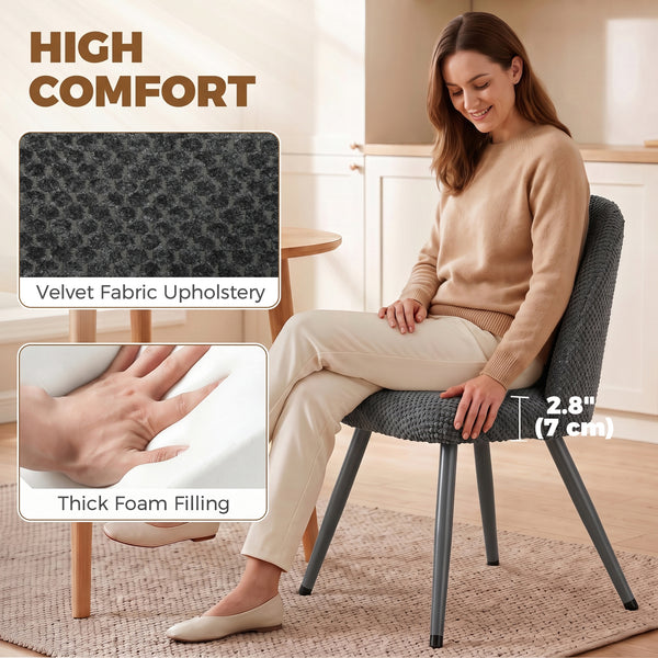 Dining Chairs Velvet Fabric Upholstered Kitchen Chairs Metal Legs Set of 2, Dining Room, Home, Dark Grey