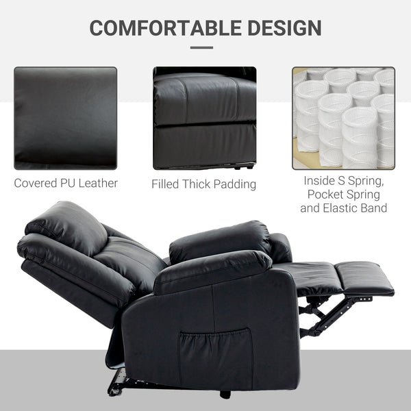 Fauteuil inclinable en cuir synthétique avec repose-pieds et 2 poches latérales, noir