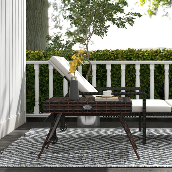 Table d'appoint pliante d'extérieur en rotin, marron