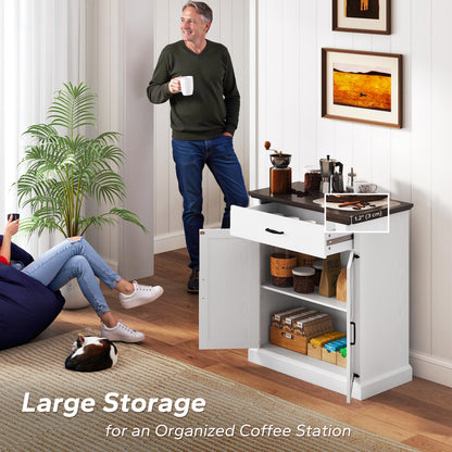 HOMCOM 76 cm sideboard, country style, with 3 cm thick top, 2 barn doors, drawer and adjustable shelf, white