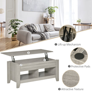 Table basse relevable avec compartiment de rangement dissimulé, gris clair