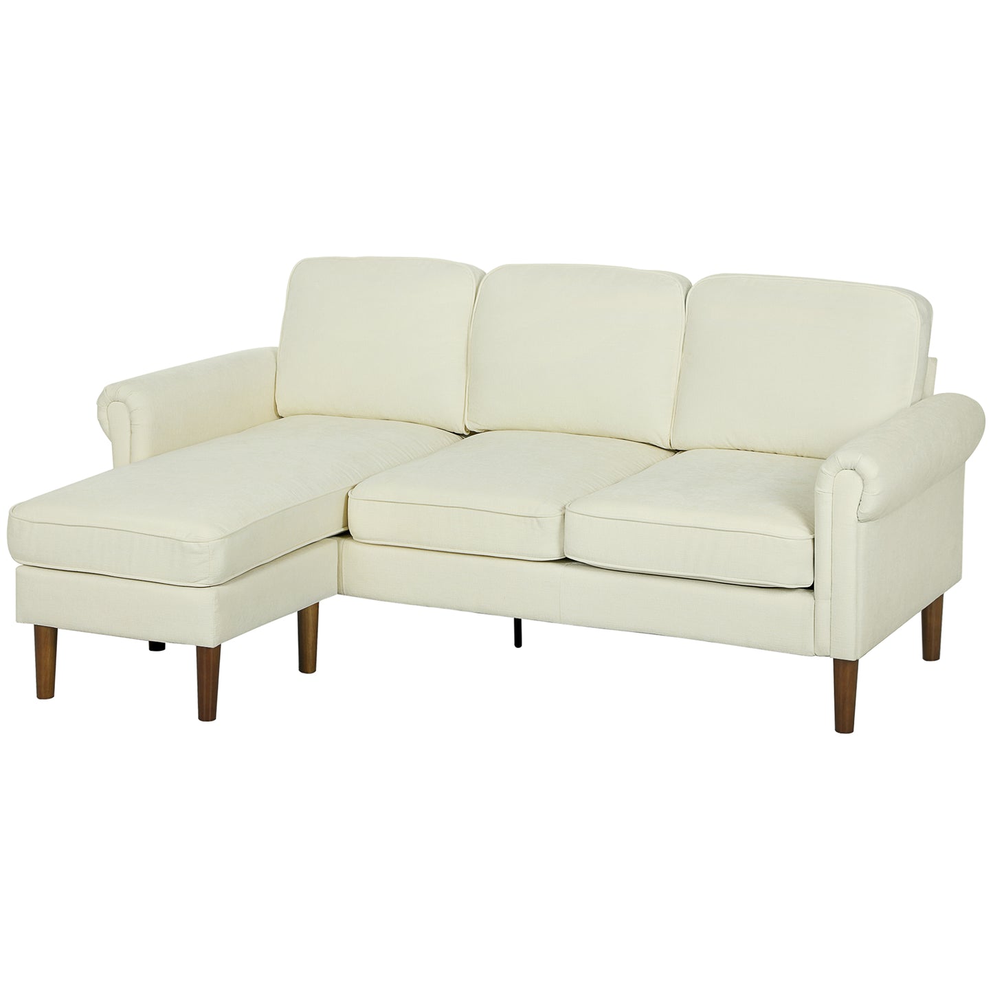 Canapé d'angle moderne avec méridienne amovible, pieds en bois, couleur crème