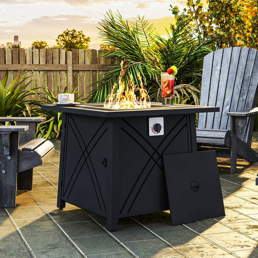 Outsunny 28" Square 40,000 BTU Propane Fire Pit Table with Waterproof Cover and Adjustable Footrests