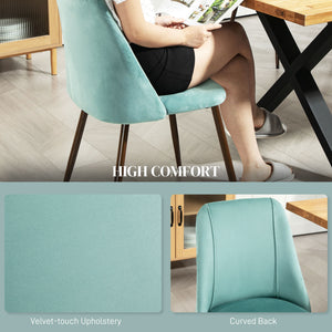 Set of 4 velvet upholstered chairs with steel backrest and legs, light green