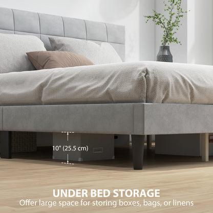 Base de lit Queen Size avec tête de lit rembourrée, gris