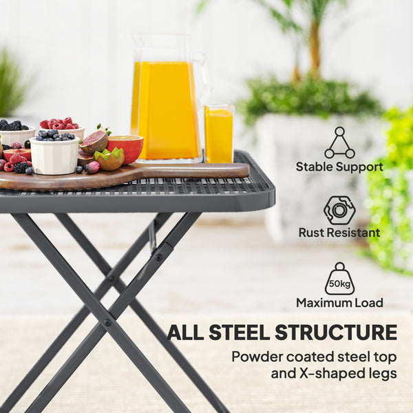 Table de patio carrée pliante avec plateau en rotin quadrillé