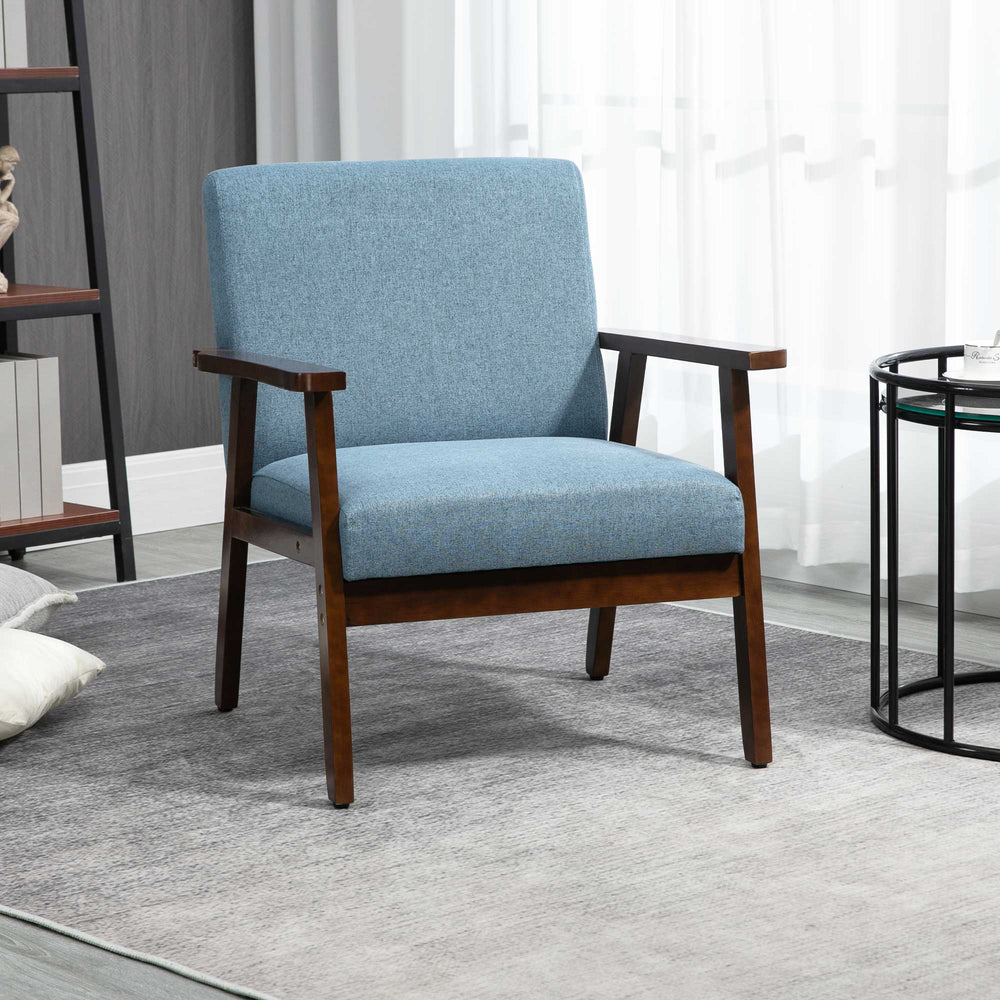 Fauteuils d'appoint avec assise rembourrée en lin, bleu