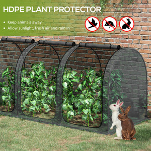 Protective plant cage with 3 zippered doors and 4 ground stakes