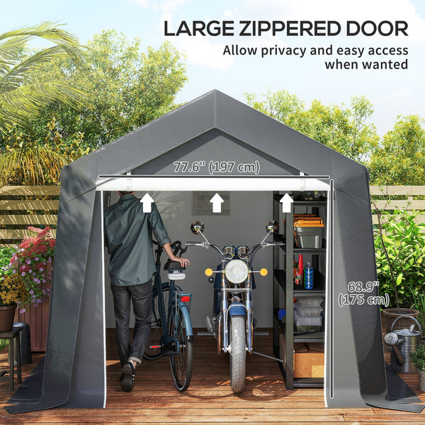 Portable garden shed with roll-up door, dark grey