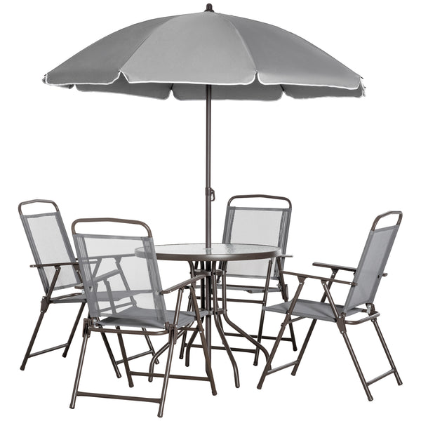 Ensemble de salle à manger d'extérieur 6 pièces pour 4 personnes avec parasol