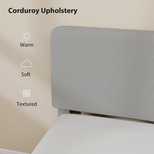 King size bed frame with adjustable upholstered headboard, wooden slatted base, quiet, light grey