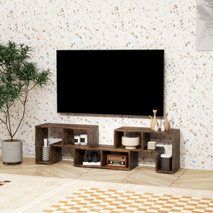 Meuble TV modulable 3 pièces avec 6 compartiments pour téléviseur jusqu’à 75 po – Brun rustique