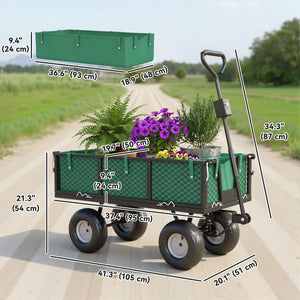 Chariot de jardin en acier avec doublure amovible, vert