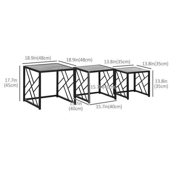 Lot de 3 tables gigognes carrées avec structure en métal, gris