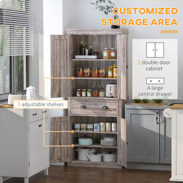 Armoire de cuisine haute avec tiroir et étagères réglables, bois naturel