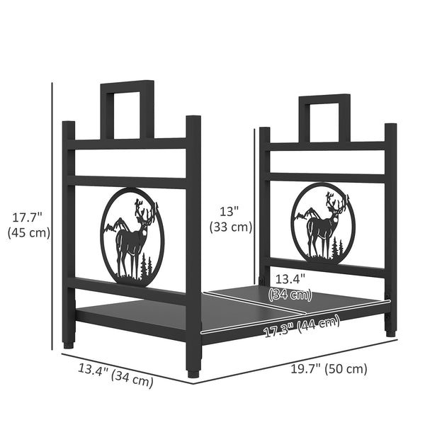 Decorative steel log holder with black side handles